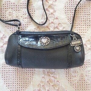 VINTAGE BRIGHTON BLACK LEATHER/CROCODILE CROSSBODY PURSE
